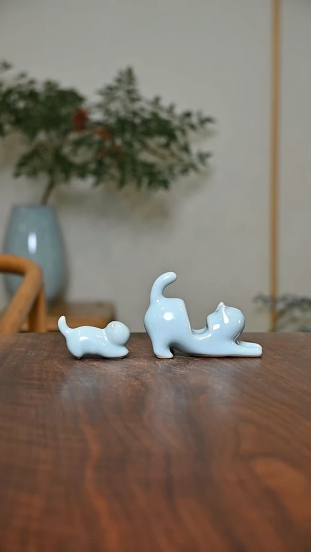 大猫+小猫 天青 微瑕 无款