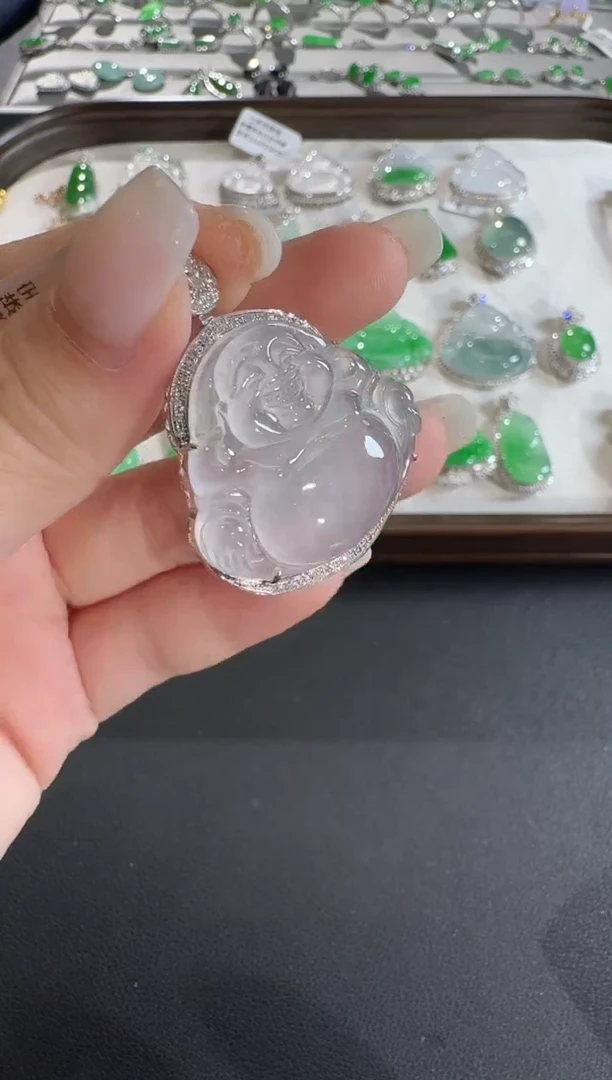 吊坠(不含链)18K金镶嵌翡翠【源头工厂】钻石镶嵌