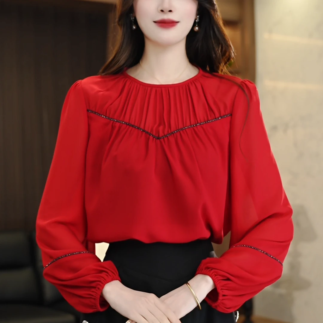 衬衫女长袖2025春季新款时尚减龄高端显瘦上衣女-K250061