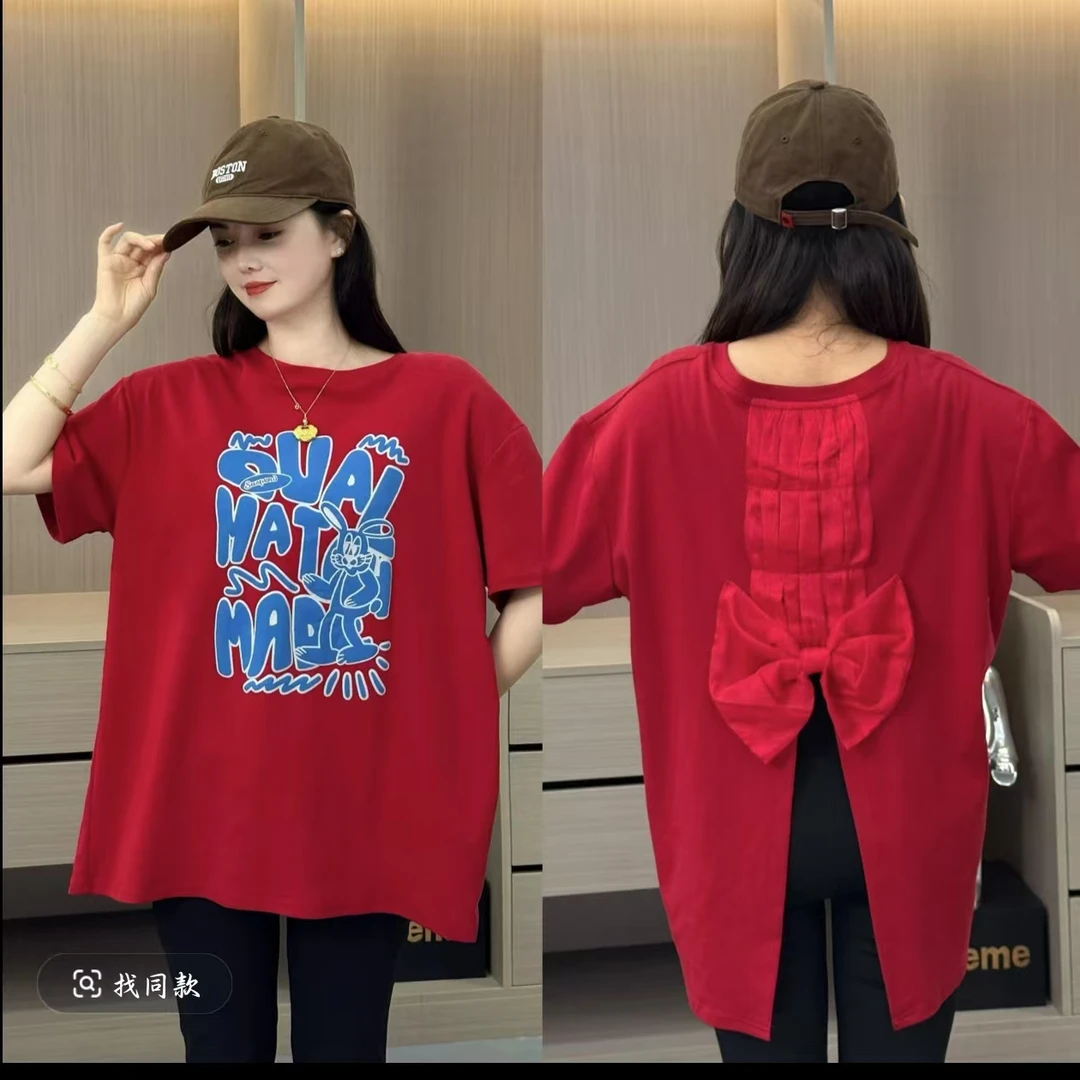 新款休闲韩版后背开叉短袖圆领印花字母百搭宽松T恤女装夏季ins