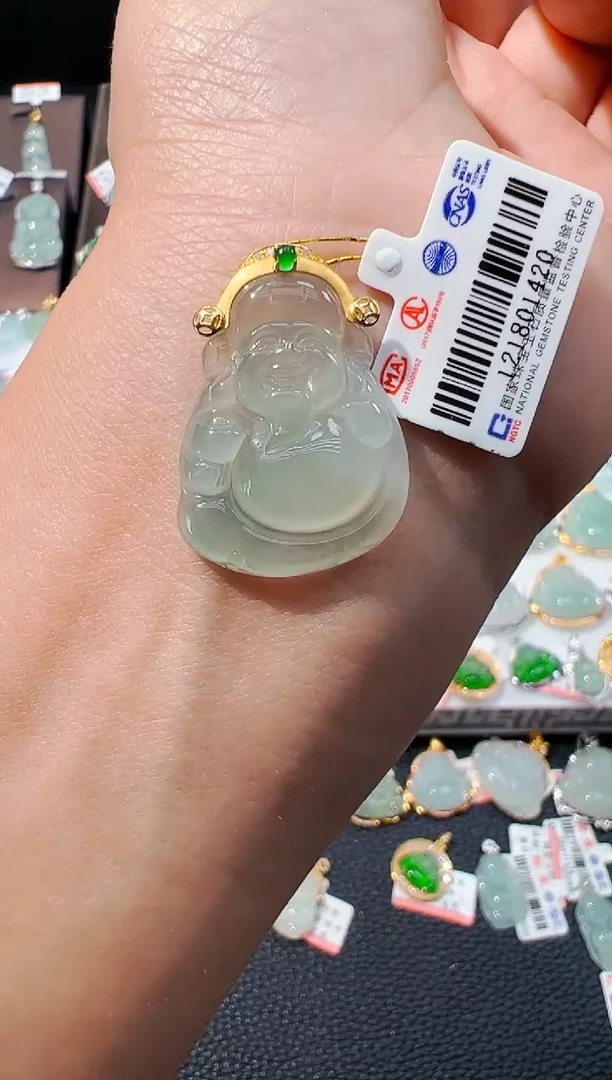 吊坠(不含链)18K金镶嵌翡翠财神爷吊坠1420