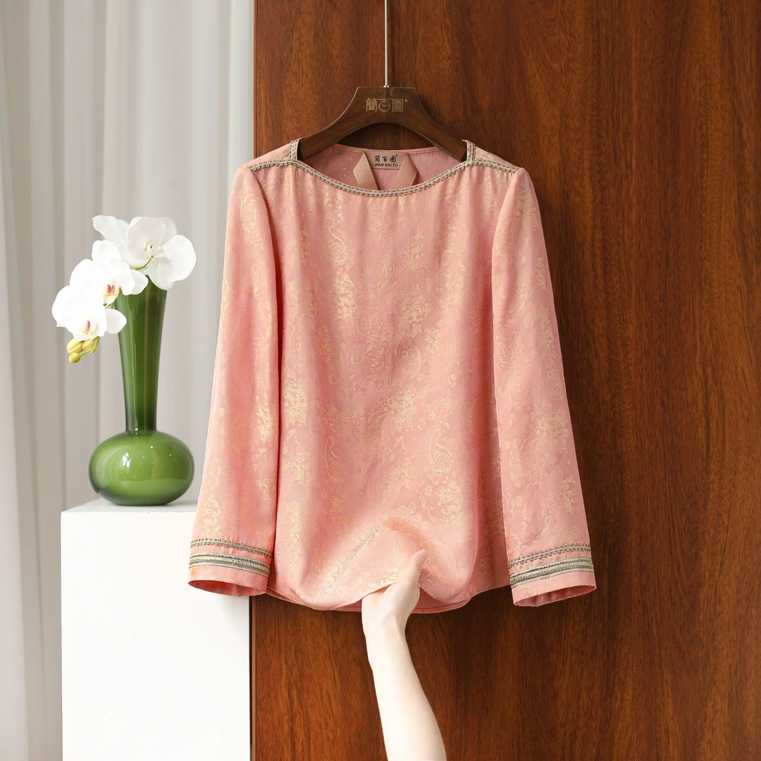 2025早春新款加厚加密气质百搭时尚衬衫井字领重工提花缎面衬衫