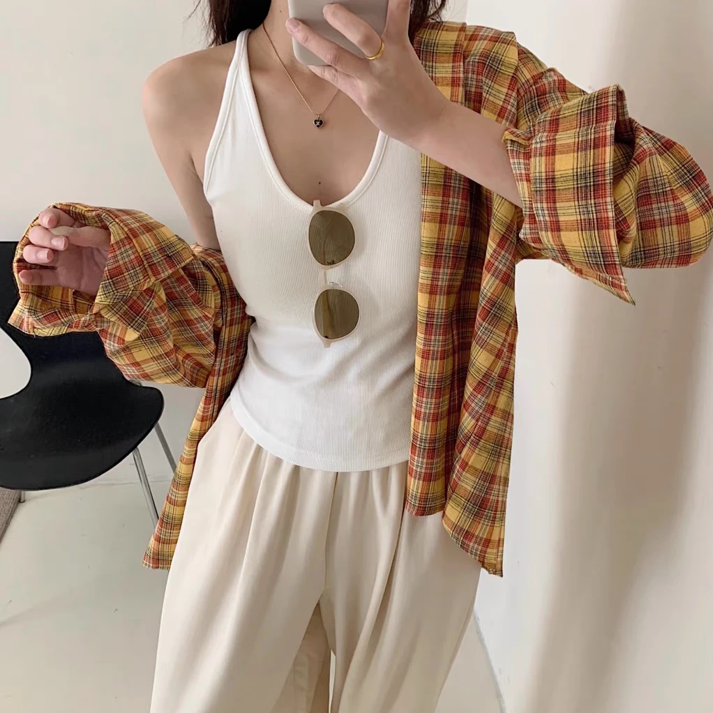 法式挂脖性感带垫固定杯打底小上衣（吊带背心女款爆款小背心内搭