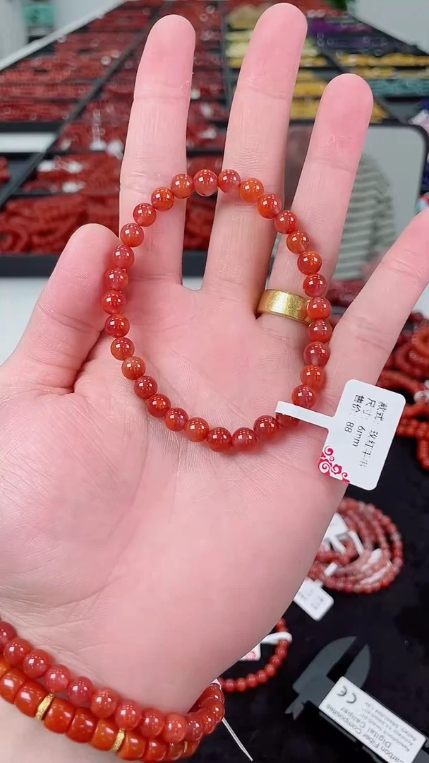 未镶嵌手串南红玛瑙6mm玫红圆珠手串