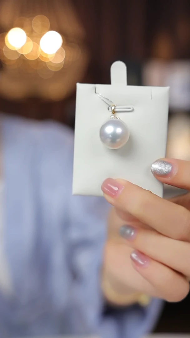 海水珍珠18K金镶嵌吊坠(不含链)澳白14-15mm