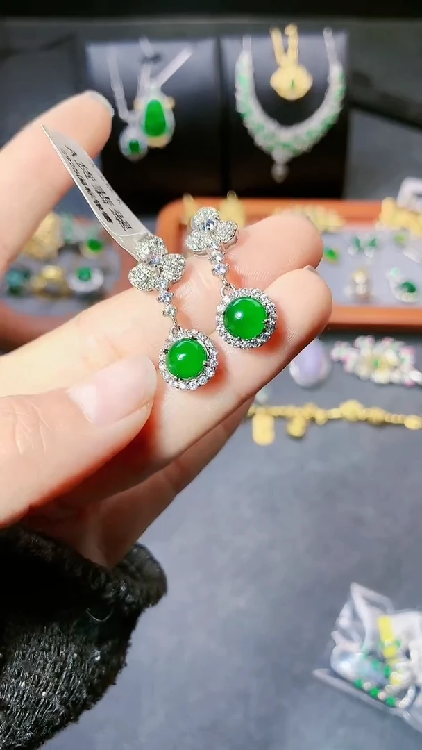 【闪购商品】翡翠耳饰银S925镶嵌耳饰