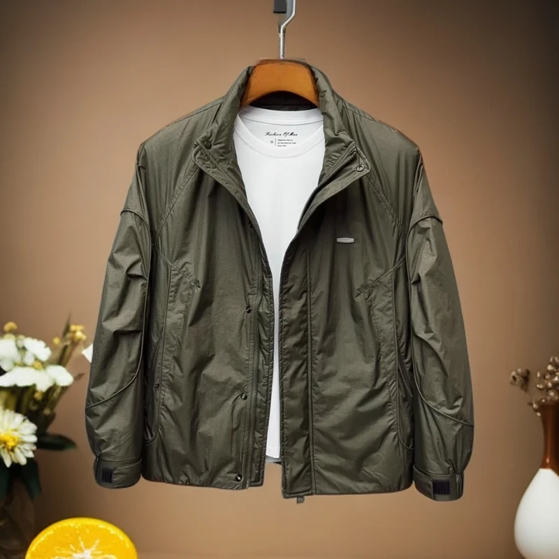 莱蒙璀潮流拼接立领棉衣秋冬新款时尚百搭休闲男士二棉纯色外套