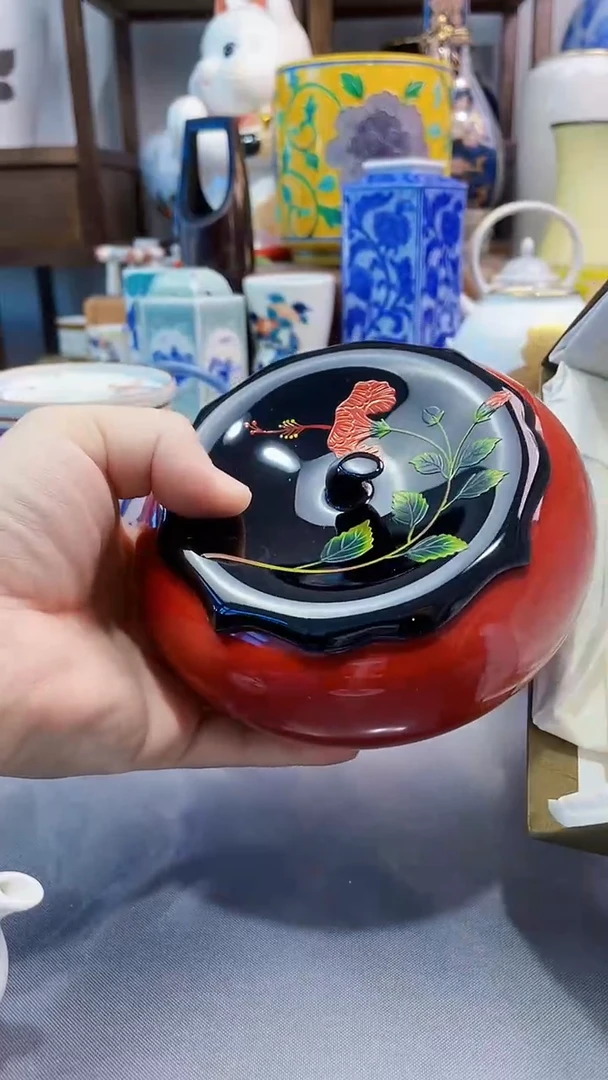 瓷片日产大漆柿子茶仓