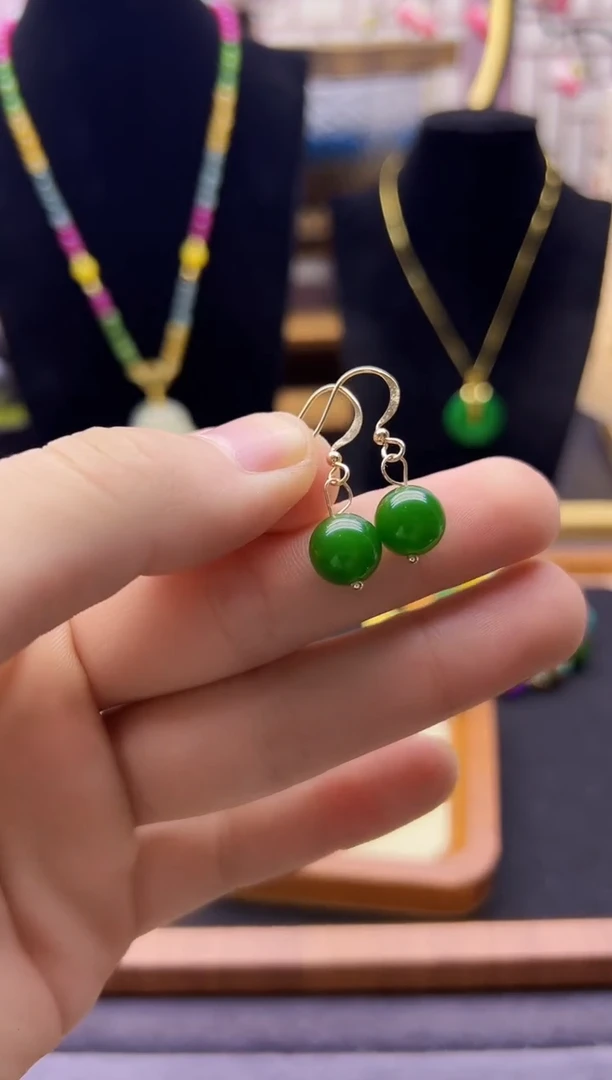 【闪购商品】和田玉耳饰14K金镶嵌E52