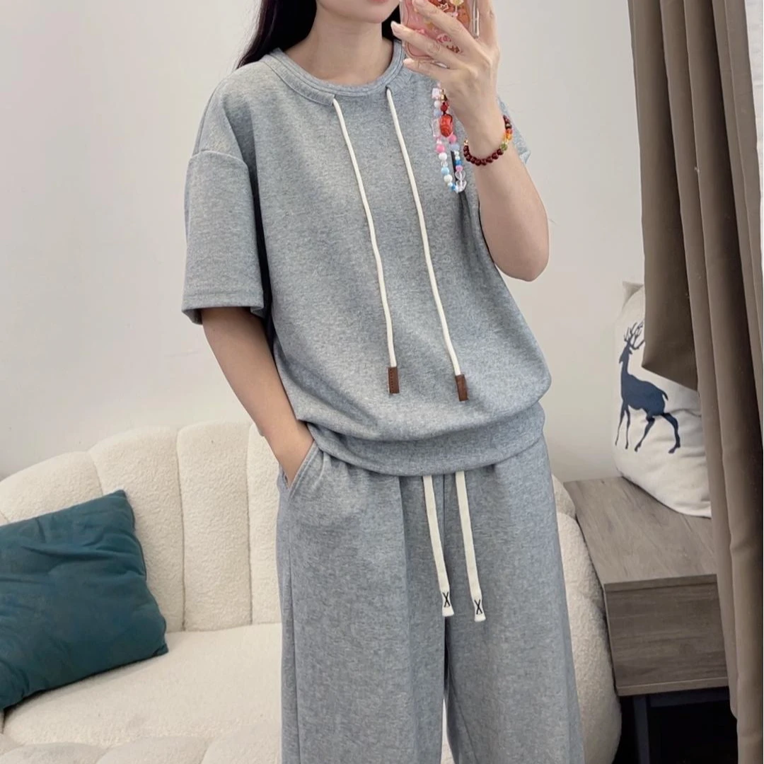 夏季休闲短袖套装女夏宽松显瘦显白两件套舒适运动套装DYY2723