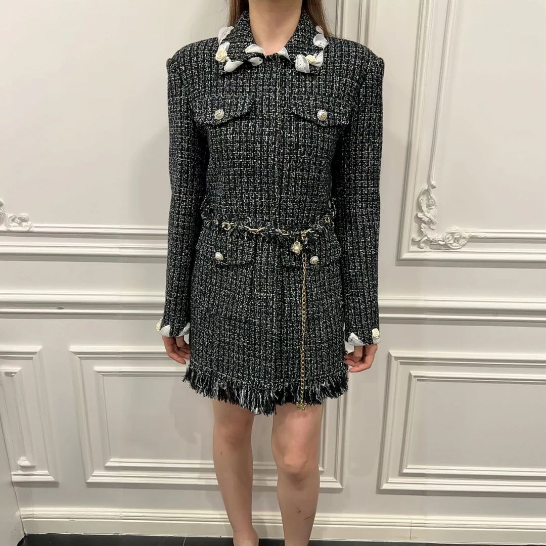 欣裁精致手工花朵毛呢外套大衣YX33031