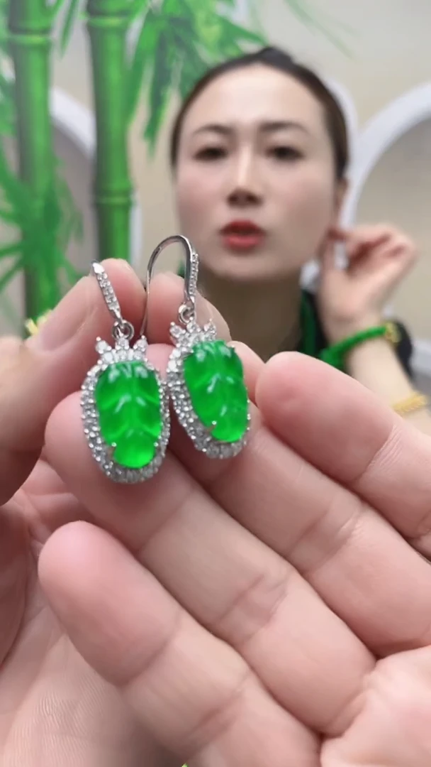 银S925镶嵌翡翠耳饰A101