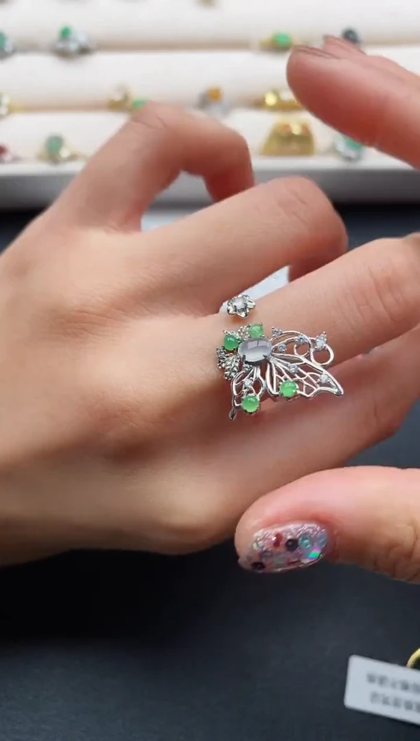 银S925镶嵌戒指翡翠8888888+7