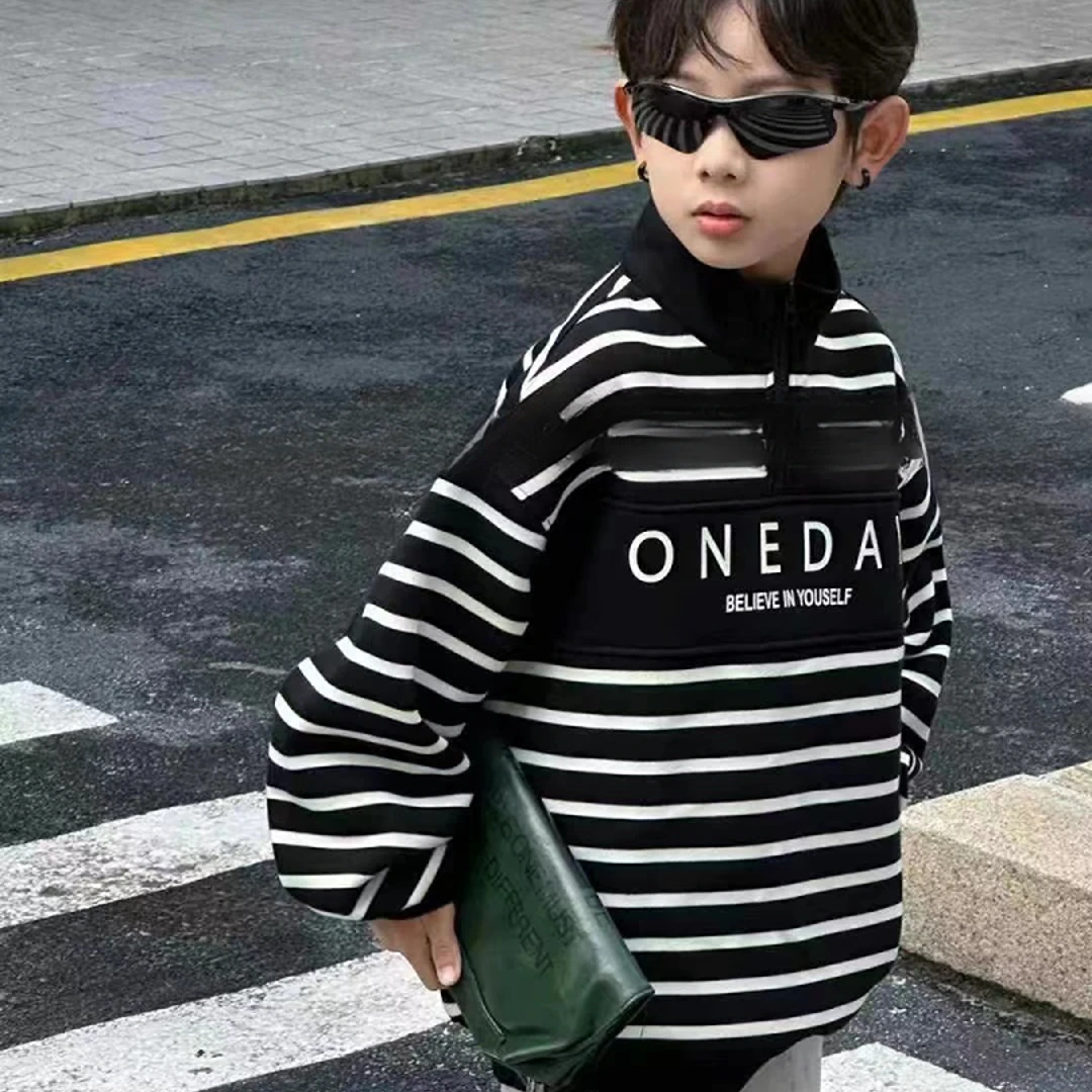 2024一体绒半拉链卫衣加绒休闲加厚百搭宽松男童中大童8277