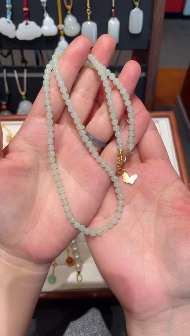 颈饰银S925镀金镶嵌和田玉晴水珠链