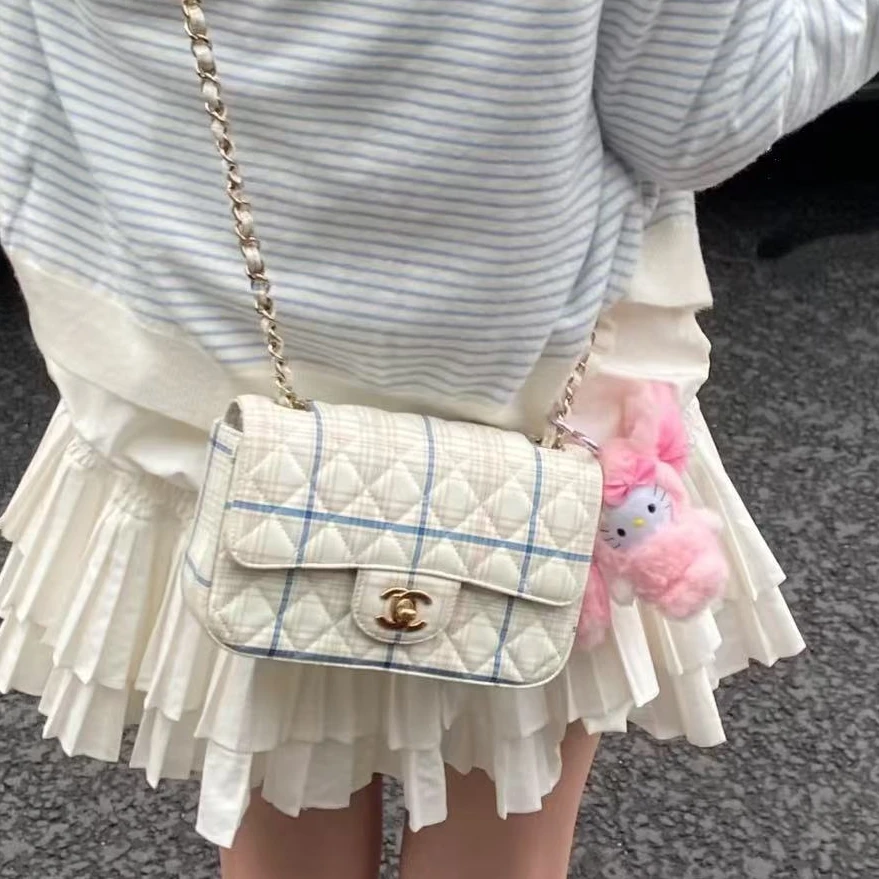 99新 Chanel/香奈儿  20C CF 条纹 金扣 菱格纹 链条包