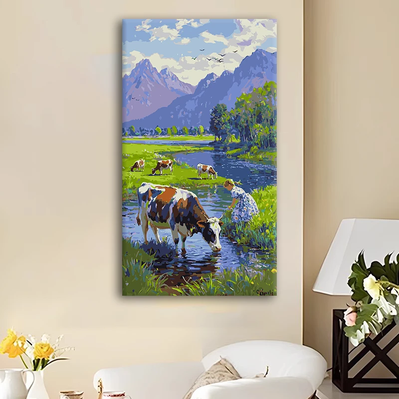 (大尺寸莫奈时光）diy数字油画红线条手工涂色解压治愈丙烯装饰画