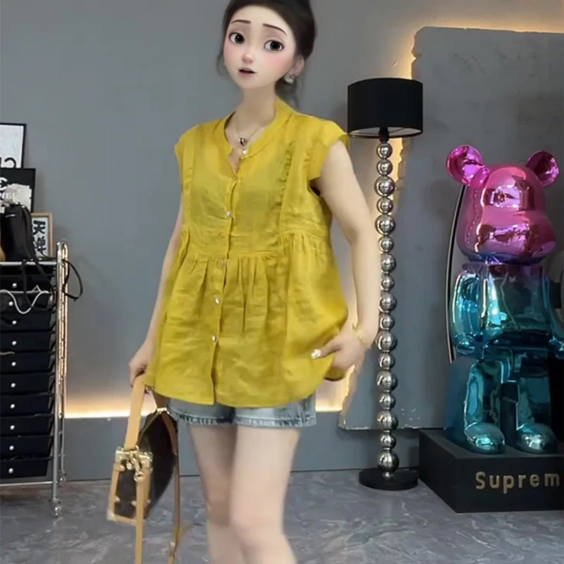 2028夏季新款宽松百搭显瘦气质洋气款减龄麻衫女遮肉显瘦休闲衬衫