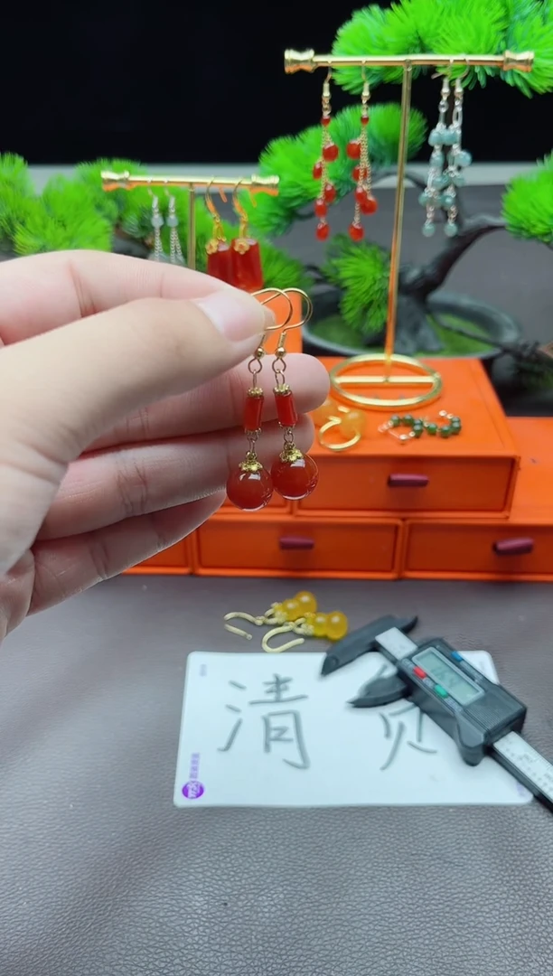 玛瑙/玉髓耳饰银S925镶嵌723