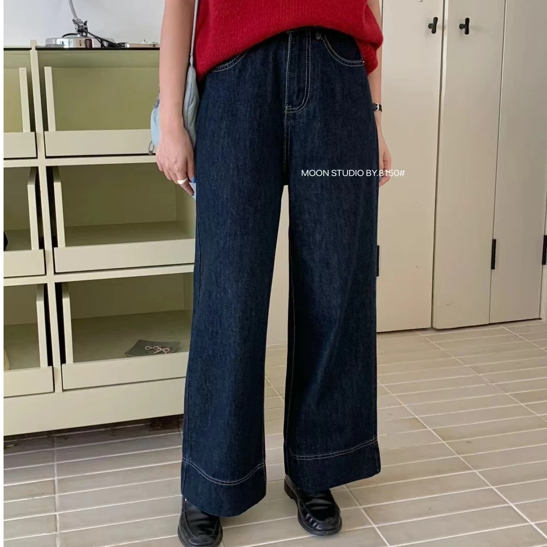 2025春季8150新款窄版阔腿牛仔裤高腰时尚休闲百搭宽松韩版显瘦