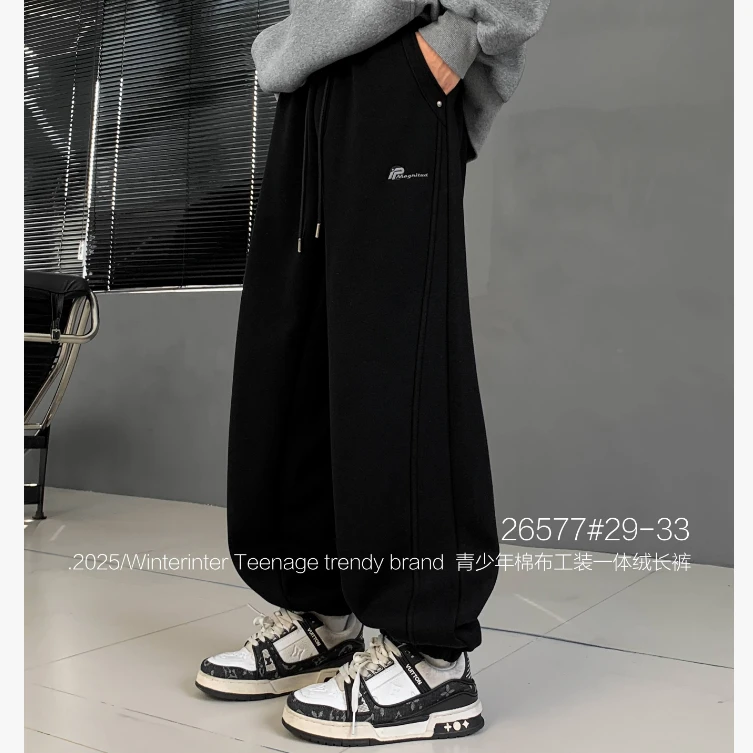 男童刺绣松紧脚口休闲加绒卫裤 26577（160-180）