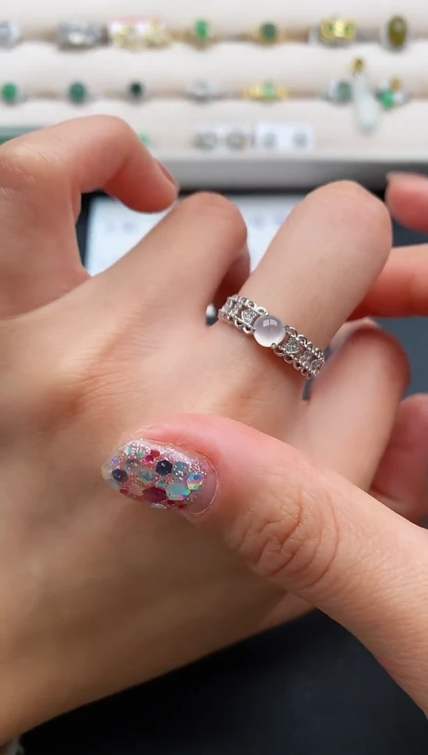 银S925镶嵌戒指翡翠缅甸天然A货翡翠111  5-9