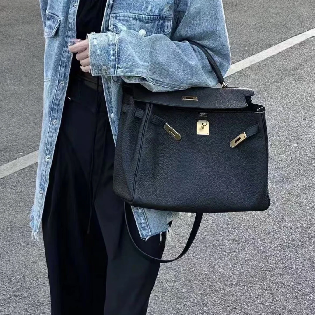 95新 Hermes/爱马仕 kelly32 黑金 togo皮 A刻