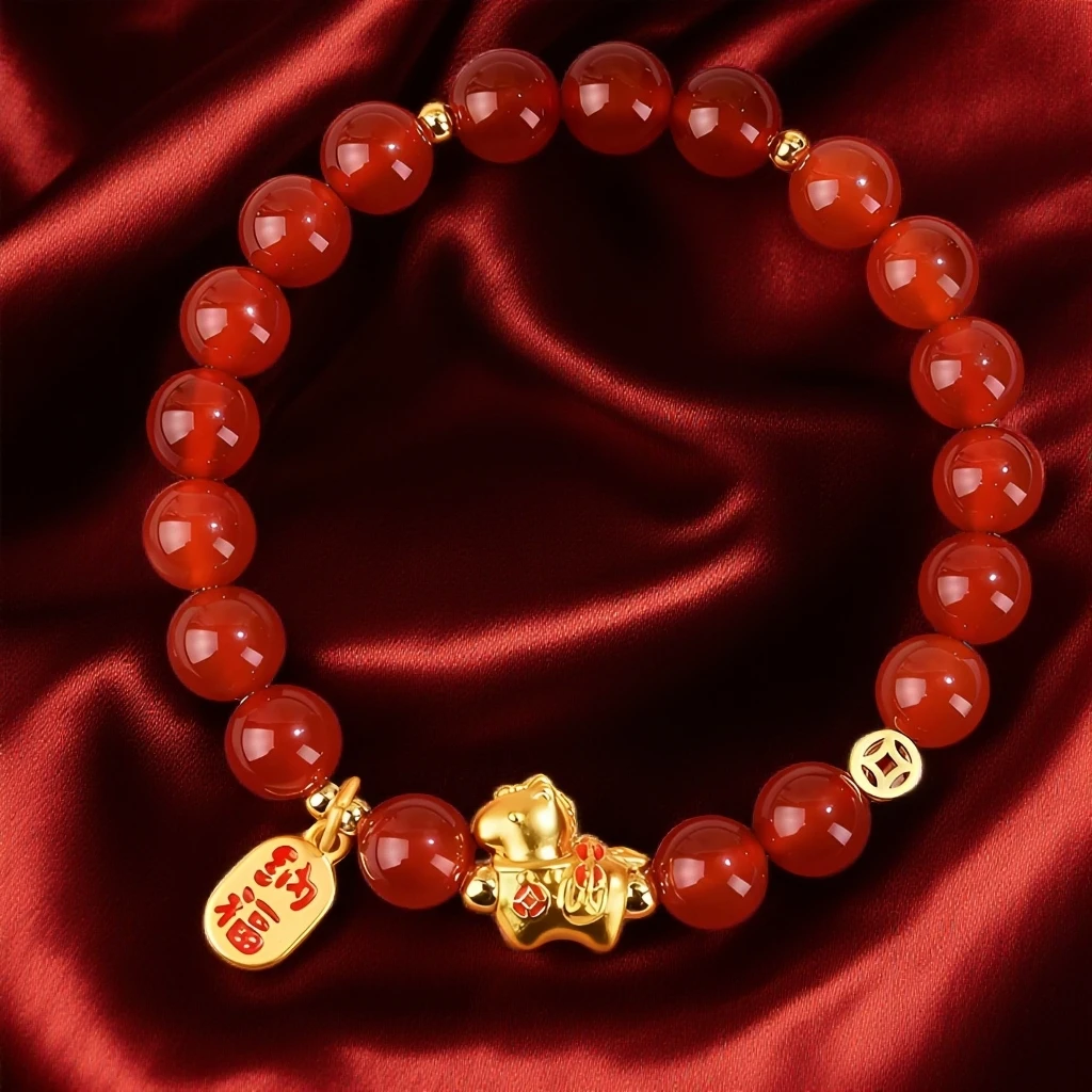 仿水晶手链 国潮驮金萌马红色手串马年女款礼物饰品