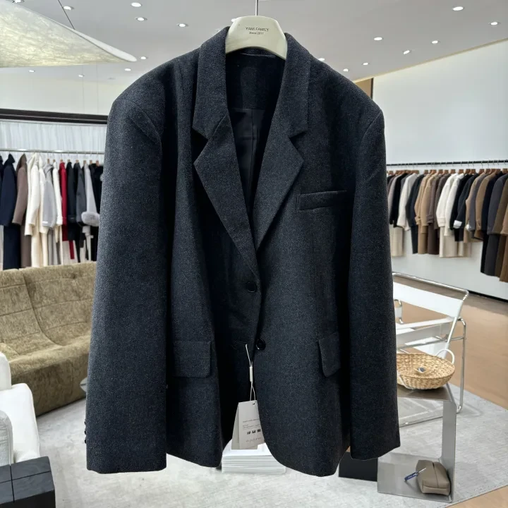 GZYB-WT- AT49 单排扣女领撞色宽松西装外套上衣双面呢韩版呢子