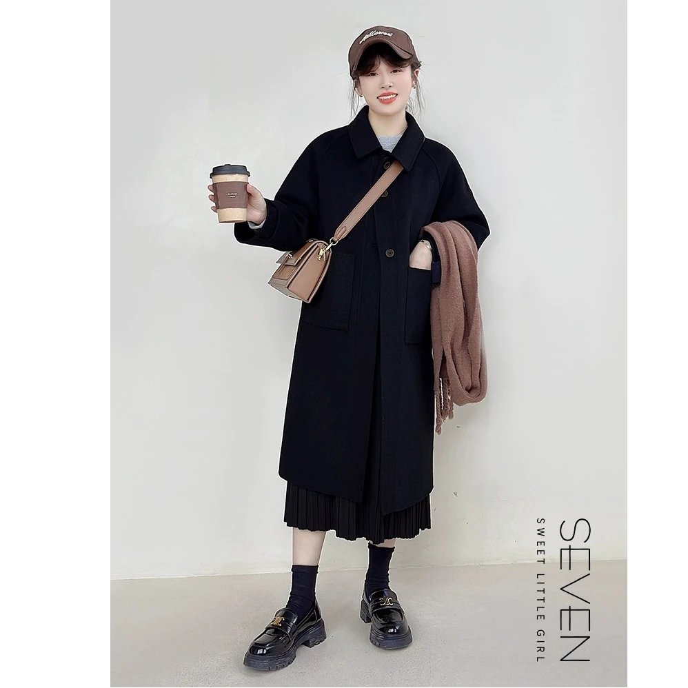 ②七七146小个子双面呢羊毛大衣女中长款呢子外套小美说【只能干洗】