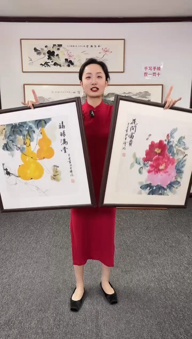 国画花鸟两幅60*60手绘作品