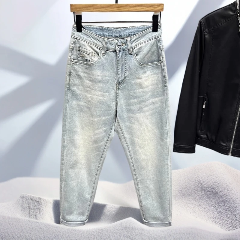 宾斯洛特夏季新款牛仔裤男韩版修身水洗弹力小脚裤百搭休闲长裤男