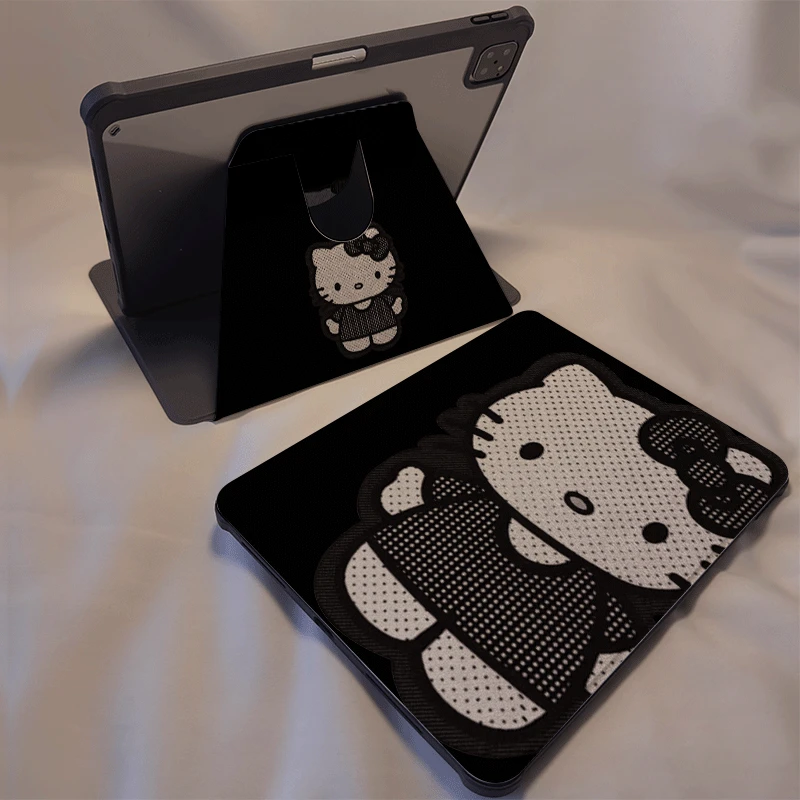 黑白凯蒂猫适用于苹果iPad平板壳pro11带笔槽air5/6iPad旋转10代