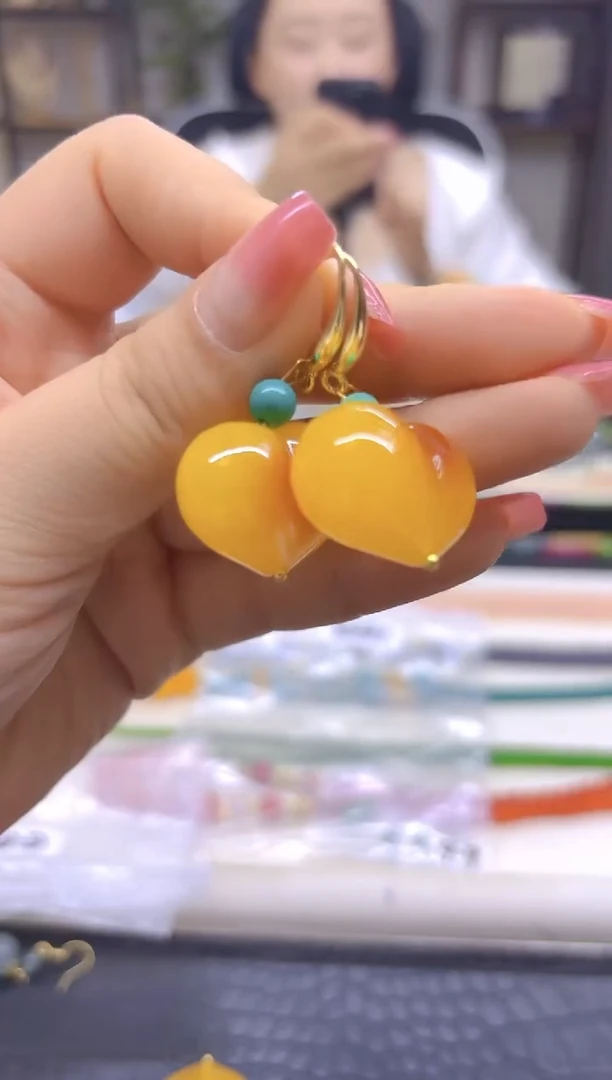 蜜蜡14K金镶嵌耳饰DIY款E904