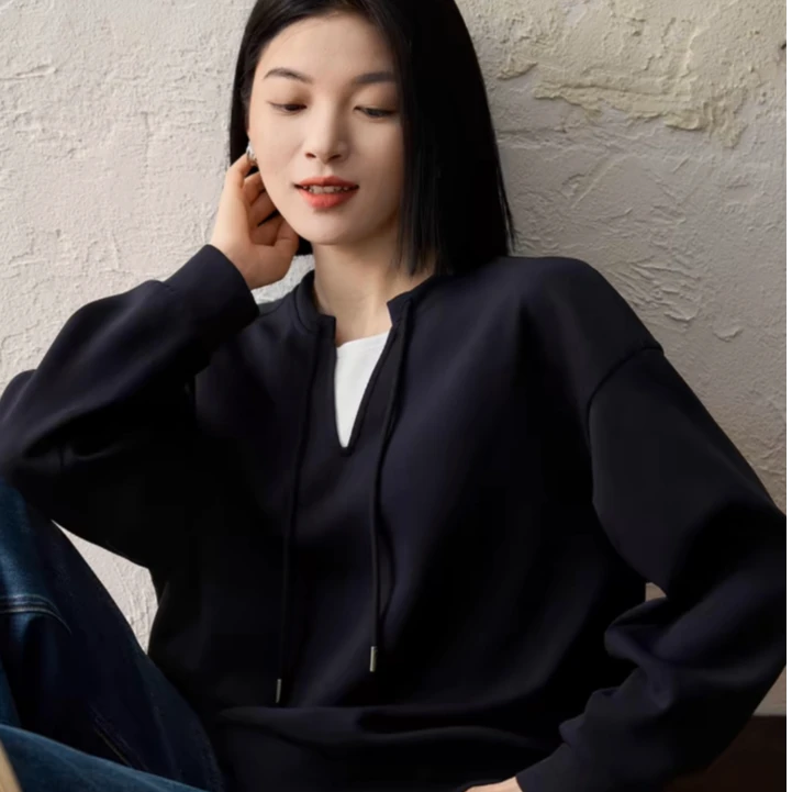 网红百搭懒惰风棉弹假两件春季春款优闲气质卫衣女时尚长袖2456
