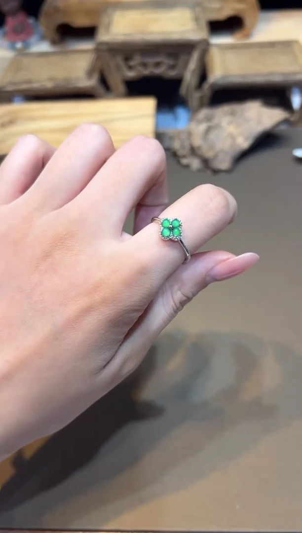 银S925镶嵌戒指翡翠手饰@@Z3398