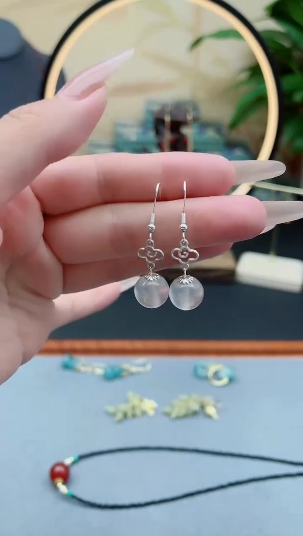 玛瑙/玉髓耳饰银S925镶嵌256