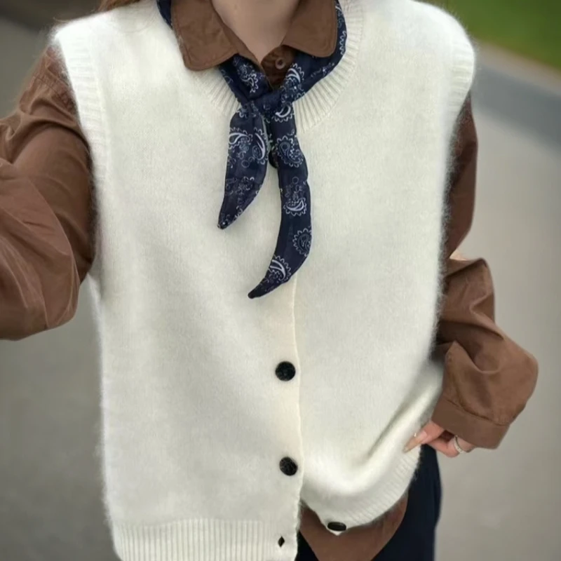 百搭羊绒拉毛女款羊毛开衫马甲时尚学院风无袖针织衫女士休闲坎肩