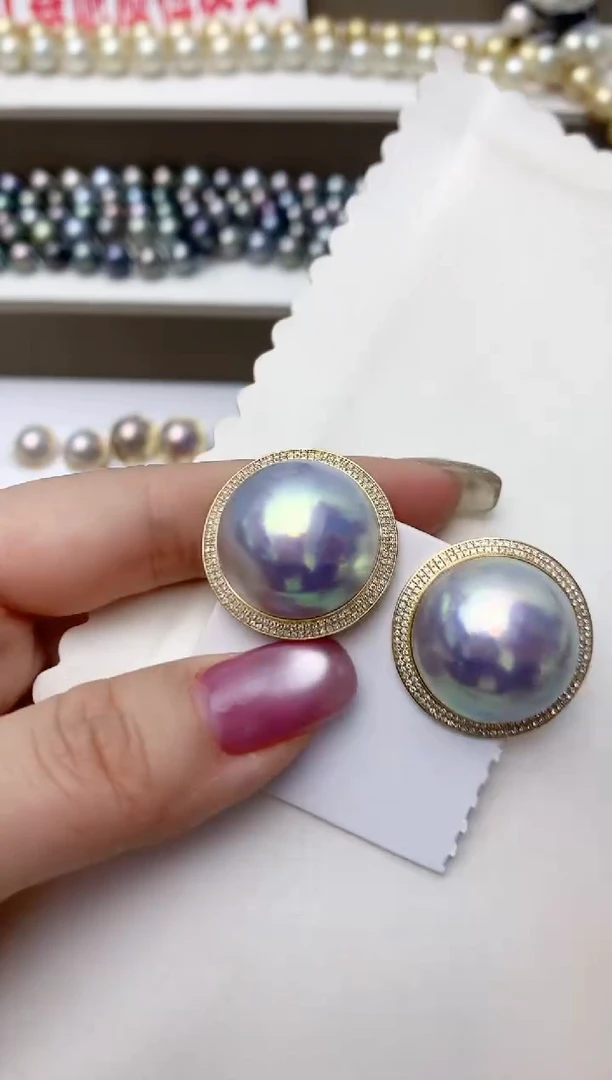 耳饰拼合珍珠（马贝珠）18K金镶嵌A70