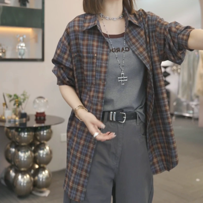 【楚水寒烟】2025早秋宽松新款长袖衬衣+百搭显瘦背心套装LK2505448