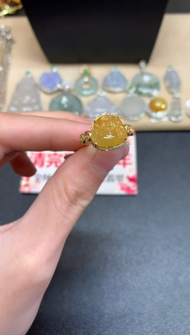 【闪购商品】翡翠戒指18K金镶嵌财神爷【无服务费】排队