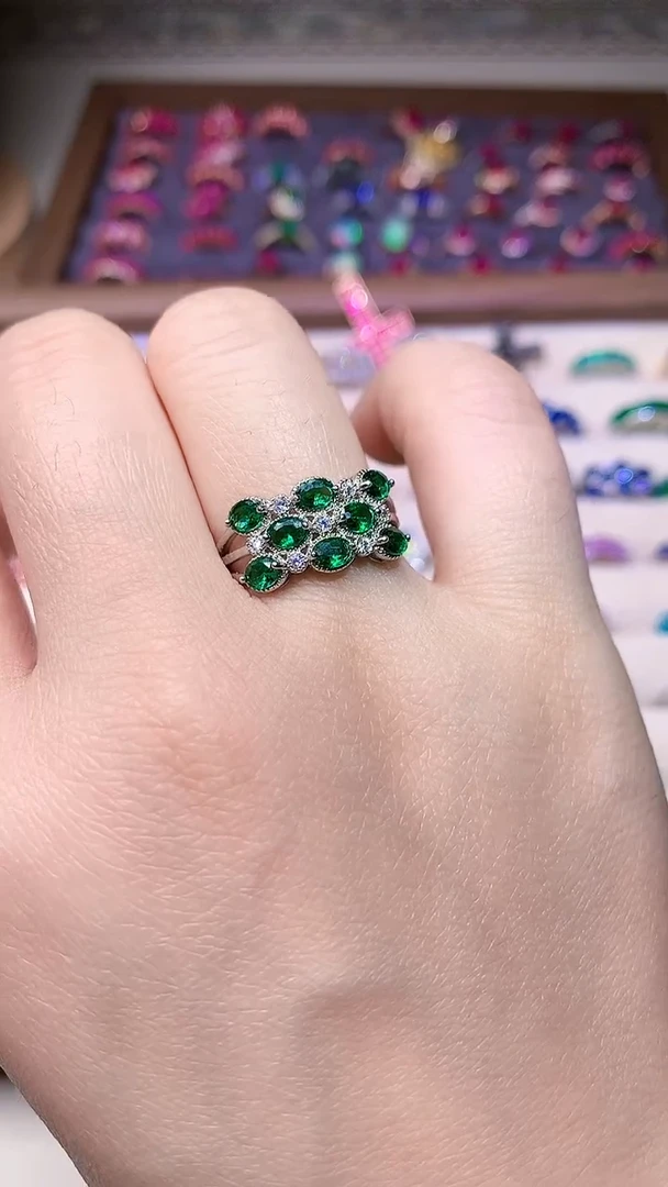 【闪购商品】祖母绿戒指银S925镶嵌000