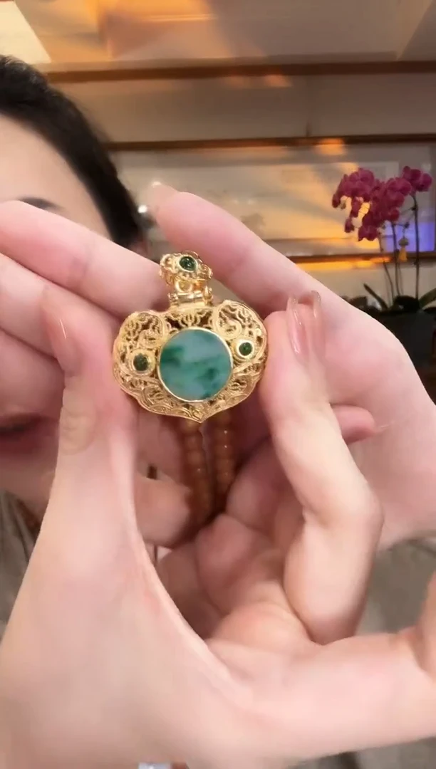 颈饰银S925镀金镶嵌翡翠国风