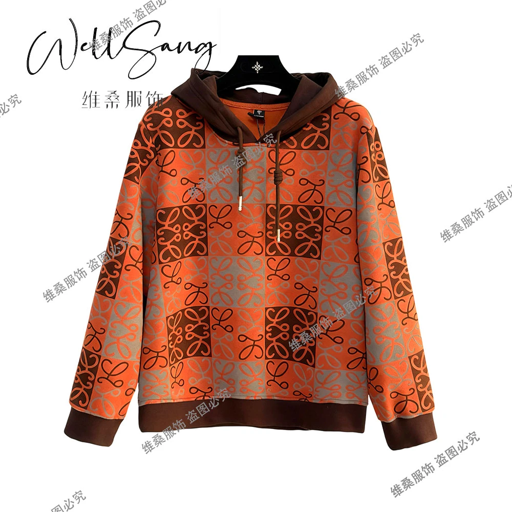 【秋冬银狐薄绒】新款印花舒适百搭时尚重工保暖连帽卫衣#9975