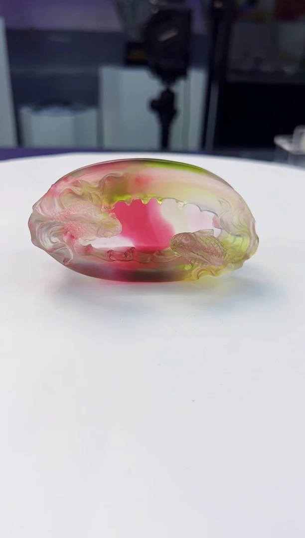 琉璃手工艺品古法琉璃双鱼名片夹摆件