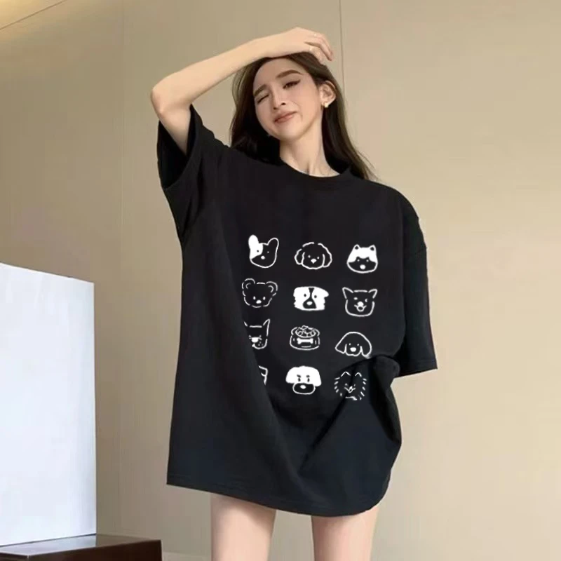 美式复古100纯棉短袖t恤女2024夏季新款港风潮牌大码宽松ins上衣