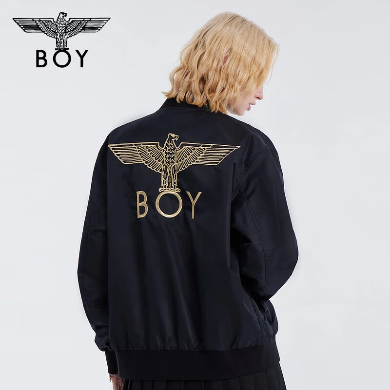 BOYLONDON秋季新品情侣款潮流时尚烫金绣花老鹰梭织外套 N23033
