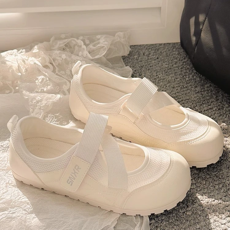 Moleubak夏季女鞋小白鞋女芭蕾风德训鞋透气配裙子鞋子显脚小板鞋