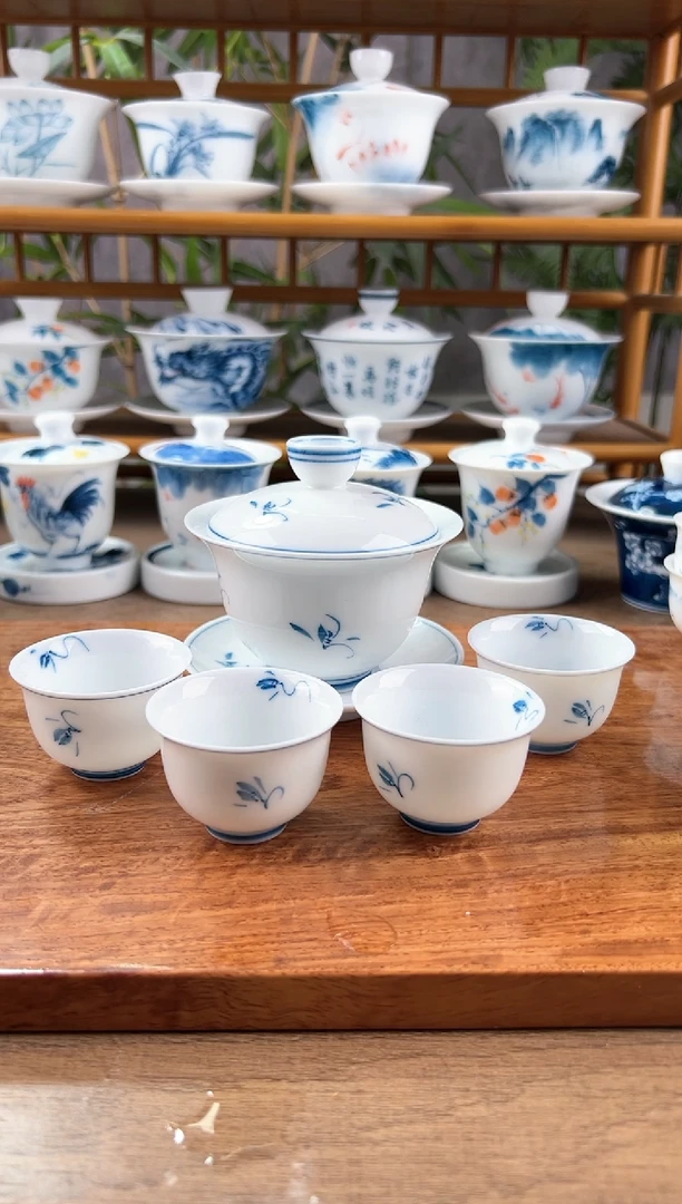 【闪购商品】微瑕草兰三才盖碗150ml+美人杯6