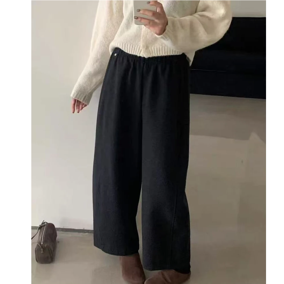 213•一粒扣 K# 东大门直筒九分裤松紧腰一粒扣休闲裤•